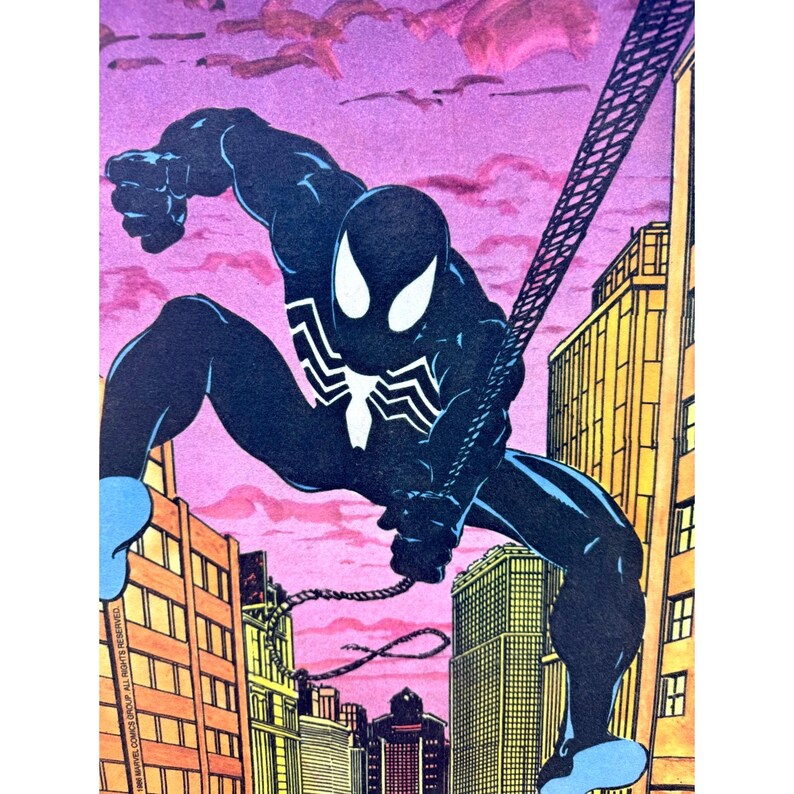 vintage 1986 Spider-Man tissu feutre bannière riche boucle art costume noir image 4