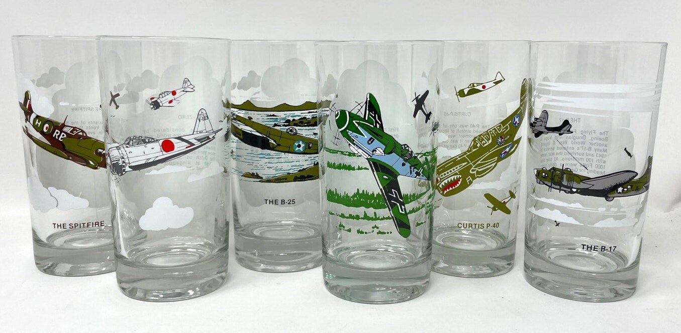 6 Vintage WWII Airplane Drinking Glasses Military Planes - Etsy