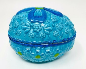 boîte à bijoux vintage avec couvercle oeuf de Pâques, design groovy, fait main, fleurs en relief