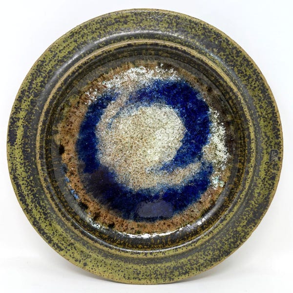 13" Stoneware Charger Nittsjo Sweden Thomas Hellstrom MCM Pottery Crackle Glass