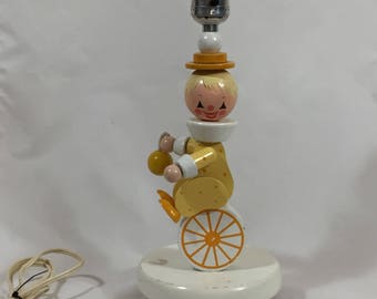 Irmi Nursery Clown Wood Lamp, Vintage 1968 by Nursery Plastics