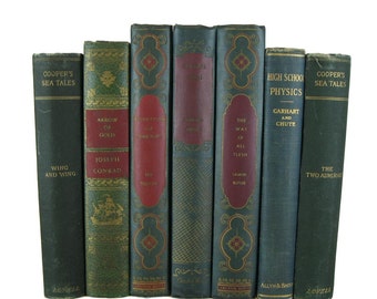 Green Vintage Books for Farmhouse Rustic Decor, Apartment Decorating, Book Lover