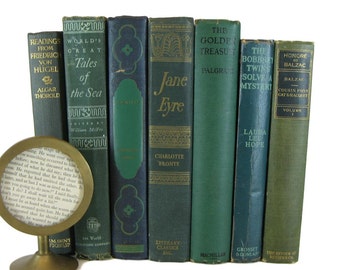 Antique Books, Farmhouse Decor, Green Decorative Books, Wedding Decor , Home Decor , Old Book Lover, Green Decor