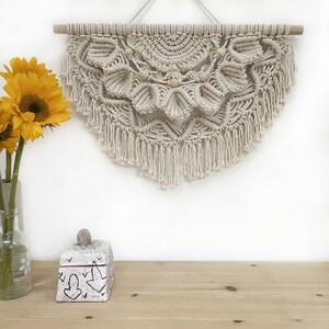 Semi Lunar Macrame Wall Hanging with Fringe, Semi Circle Sculpture Macrame Wall Hanging, Contemporary Macrame Wall Hanging, Boho Macrame image 2