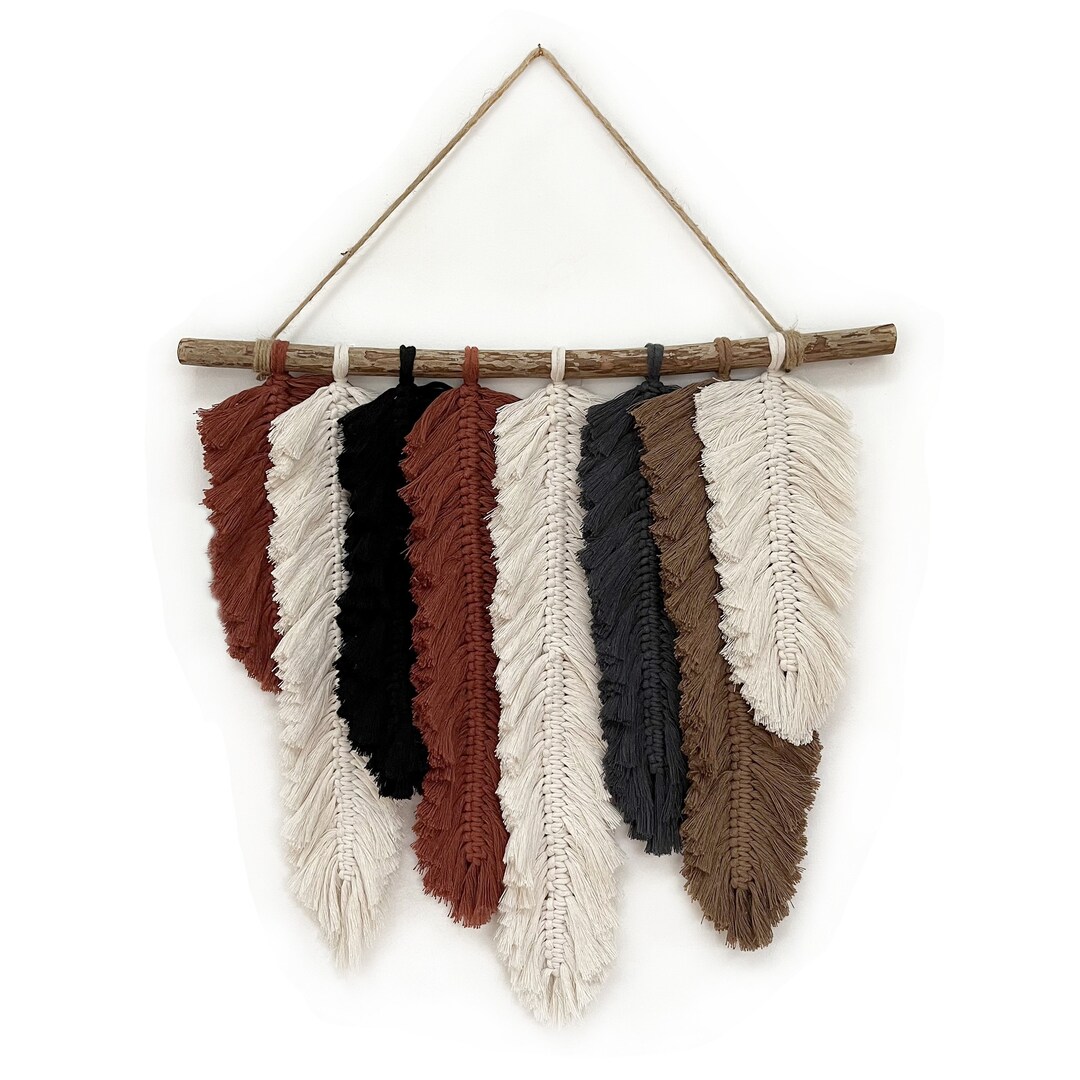 Large Macrame Feather Wall Hanging, Macrame Leaves Boho Wall Hanging
