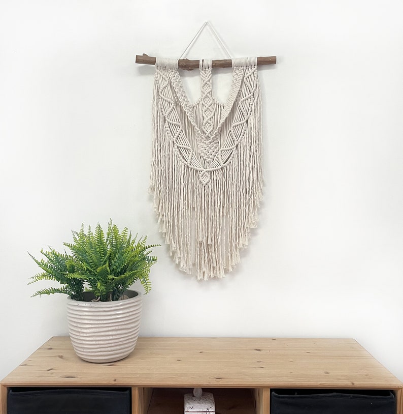 Large Neutral Macrame Wall Hanging, Large Boho Macrame Wall Hanging, Large Recycled Cord Macrame Wall Hanging, Large Neutral Layered Macrame image 2