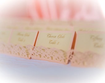 Lace Escort Cards for Wedding or Other Event - 20 cards, custom printed with Names and Table #s