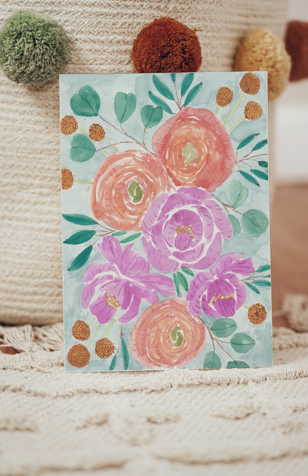 Floral Watercolor Greeting Card: Handmade Art Card - Etsy