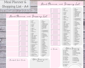 Meal Planner and Shopping List Template | Printable Meal Planner | Shopping List Checklist | PDF Meal Planner |