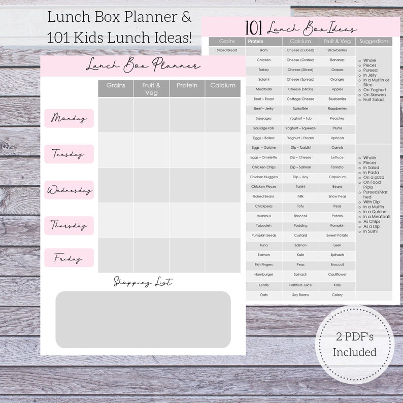School Lunch Planner Lunch Box Planner 101 Kids Lunch Ideas Etsy