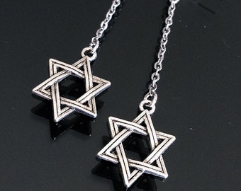 Silber Stern von David lange Baumseider Haken Ohrringe | Edelstahlkette / / religiöse / / Chanukka