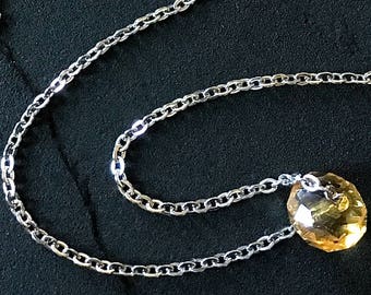 Bernstein Kristall Perle Halskette | Ovale facettierte einzelne Glasperle auf dünnen Edelstahl 15" Kette / / minimalistischen Schmuck / / zierliche Halskette