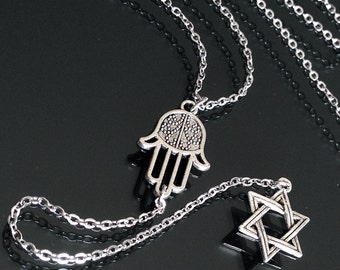 Davidstern & Hamsa/Hamesh an Edelstahl Kette // Chanukka Anhänger // Hand der Miriam // Hand der Fatima