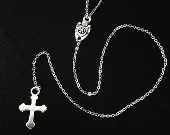 Silber Kreuz Schild Halskette lange Y-Drop--Edelstahl-Kette / / religiöse / / Ritter Templer Schmuck / / Freimaurer