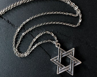 Silber Stern von David Halskette Anhänger auf 24" Edelstahl Kette / / religiöse / / Chanukka