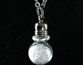 WEIßE Glitter Halskette | Staubgefüllte Mini Glas Flasche Trank Fläschchen--16" Edelstahl Kette / / April Birthstone
