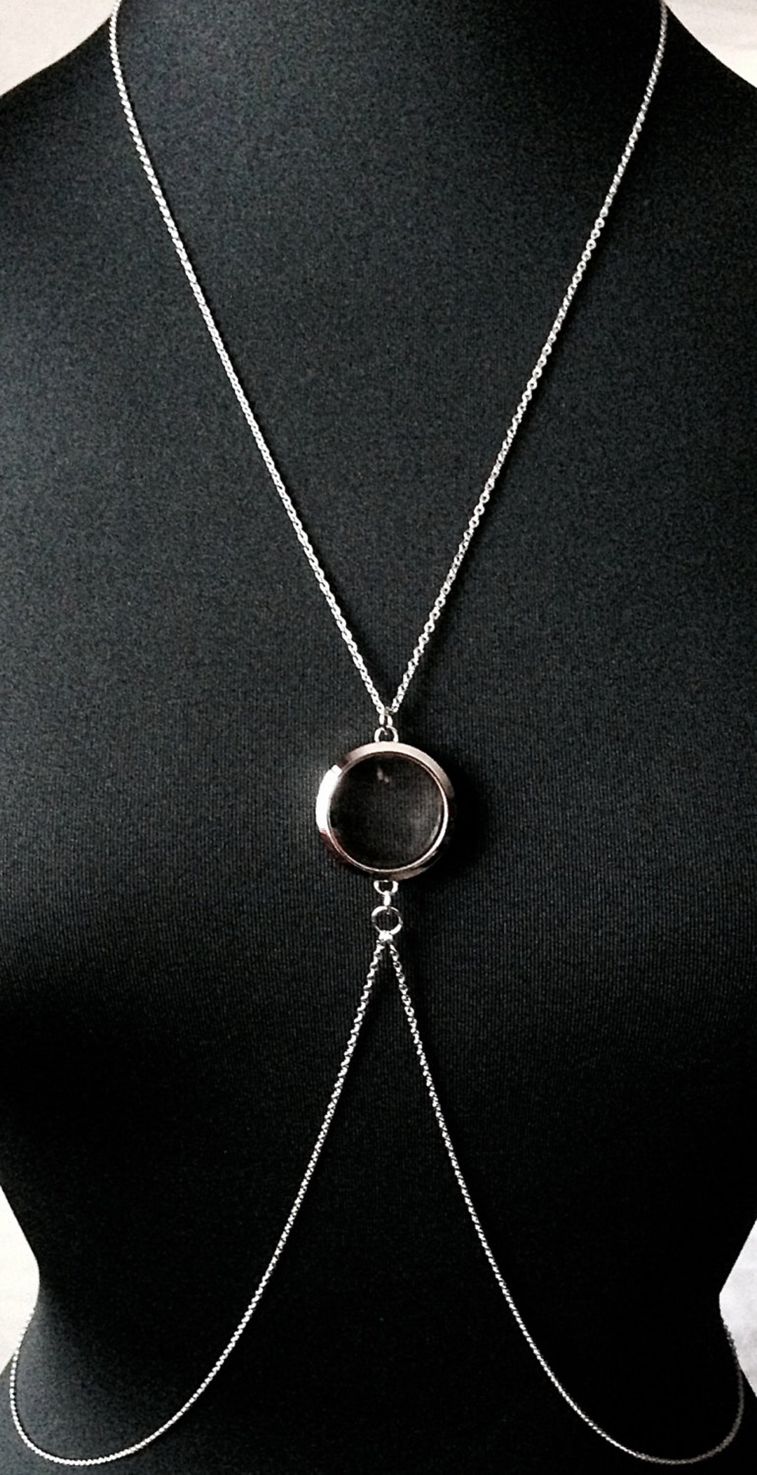 Living Memory Floating Glass Locket Body Chain Stainless Steel Round ...