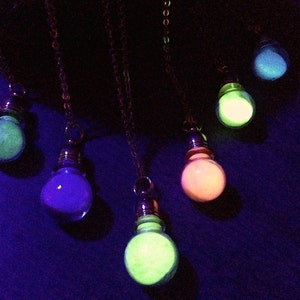 Glow-In-the-Dark Necklace Mini Glass Bottle Potion Vial Pendant on Thin Gold Flat Cable Chain