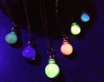 Glow-In-the-Dark Necklace Mini Glass Bottle Potion Vial Pendant on Thin Gold Flat Cable Chain
