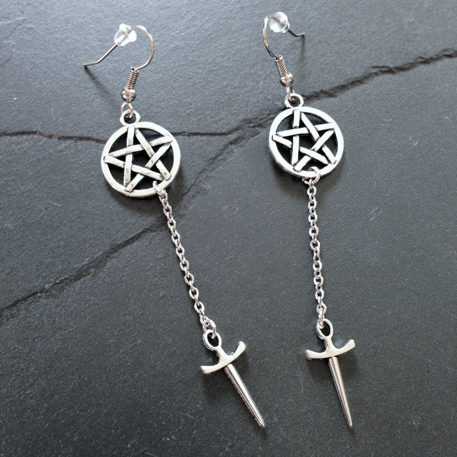 Witch earrings Gothic earrings Pentacle & sword earrings