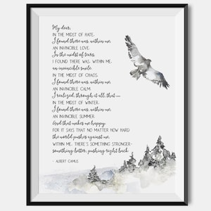 Albert Camus Print / Invincible Summer Quote / Typewriter Wall Art / Giclee