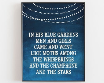 F. Scott Fitzgerald Quote Print / Great Gatsby / Blue Garden Quote / Book Lover Gift / Physical Print