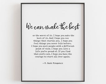 For What's It's Worth Print / F. Scott Fitzgerald Quote /  Inspirational Wall Art / Graduation Gift / Large Sizes / Physical Print