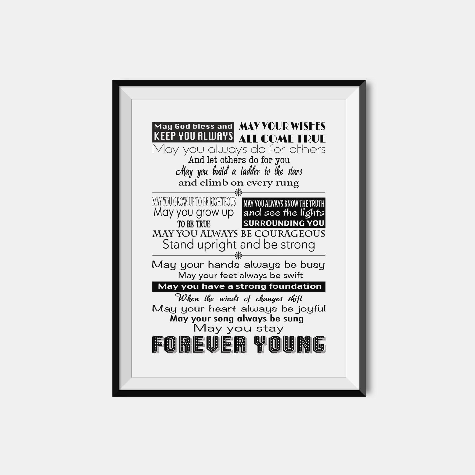 Forever Young Bob Dylan Vintage Heart Quote Song Lyric Print 