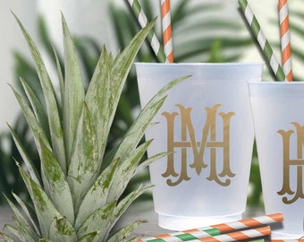 Personalized Frosted Party Cups: Duo Monogram, Shatterproof Plastic