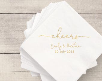 Cheers | Customizable Cocktail Wedding Napkins | Engagement Bridal Parties or Shower | social graces and Co