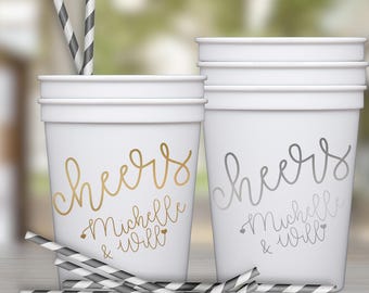 Wedding Party Cups | Personalized Plastic Cups | Bridal Party Cups | Party Favor Cups | Cheers Party Cups | Engagement Cups