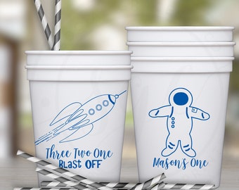 1st Birthday Cups, Astronaut Birthday or Baby Shower | Customizable Plastic Party Favor Cup