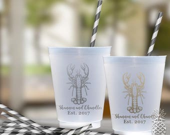 Lobster Party Cups | Custom Frosted Cup | Party Cups | Personalized Plastic Cups | Low Country Boil Wedding Cups | social graces Co.