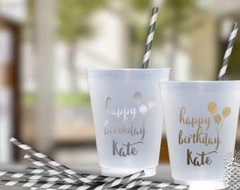 Birthday Party Cups | Personalized Frosted Cup | Monogrammed Cups | Personalized Plastic Cups | Birthday Ballons Cups | social graces Co.