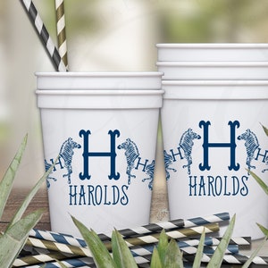 Personalized Cups Monogram Plastic Party Cups, zebra animal print