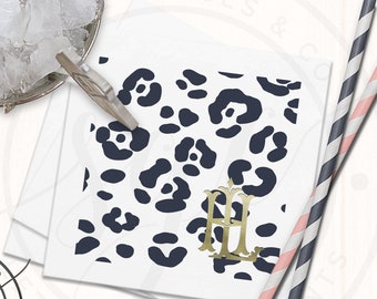 Personalized Cocktail Napkins, Cheetah Leopard Digital Print + Foil Monogram Imprint