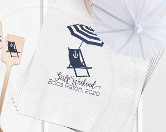 Personalized Napkins or Cocktail Stir Sticks, Nautical Beach Chair Anchor Umbrella Party