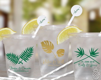 Tropical Palm Leaf | Customizable Disposable Clear Soft Plastic Cups | social graces and Co