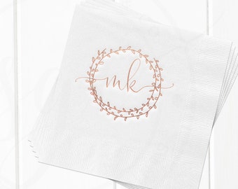 Monogrammed Wedding Logo Napkins, Engagement Party or Bridal Shower Cocktail Napkins