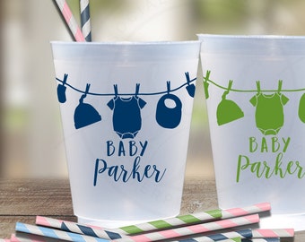 Customizable Baby Shower Clothesline Personalized Frosted Screen Printed Party Cups