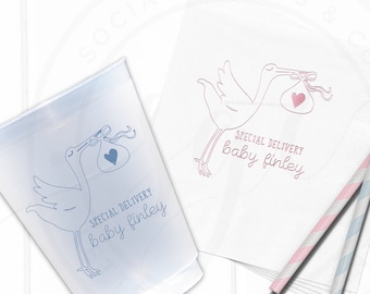 Baby Shower Cups or Napkins, Special Delivery Stork