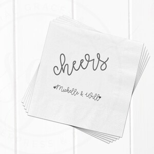 Cheers Cocktail Wedding Napkins Personalized Bridal Shower or Engagement Party Napkin