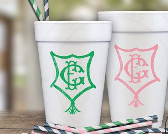 Personalized Foam Cups, Custom Wedding Crest Monogram Tassel