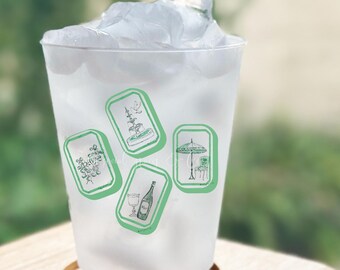 Mahjong Tile Party Cups, Full Color Digitally Printed Frosted Shatterproof Cup, Pack of 25