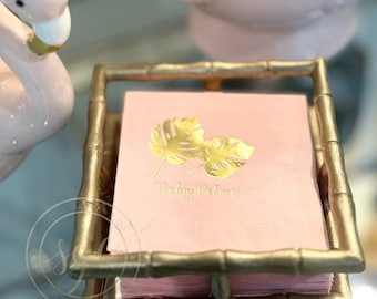Gold Foil Monstera Palm Leaf Napkins: Personalized Baby Shower, Bridal Shower