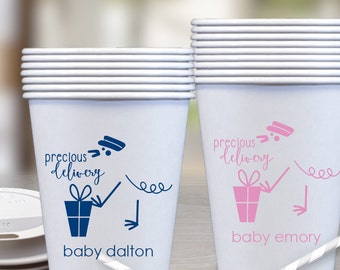 Baby Shower Cups | Personalized Paper Cup | Special Delivery Stork Cups or Napkins