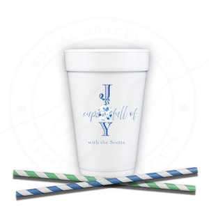 Personalized Chinoiserie Christmas Party Cups: Coastal Chic Foam To Go Cups