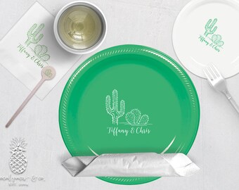 Cactus Party Plates: Personalized Wedding Napkins and Cups