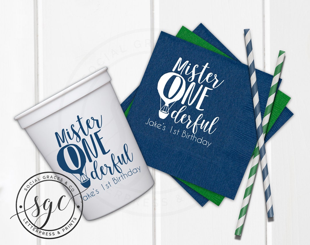Hot Air Balloon 1st Birthday Party Personalized Cups & Napkins - Etsy