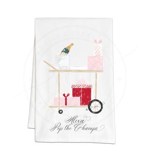 Kitchen Tea Towels | Celebration Bar Cart | Hand Painted digitally printed Personalized Custom Made Gifts